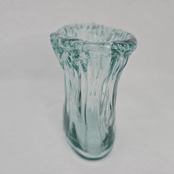 Handcrafted Textured Recycled Glass Vase Clear Green - Picture 4 of 9